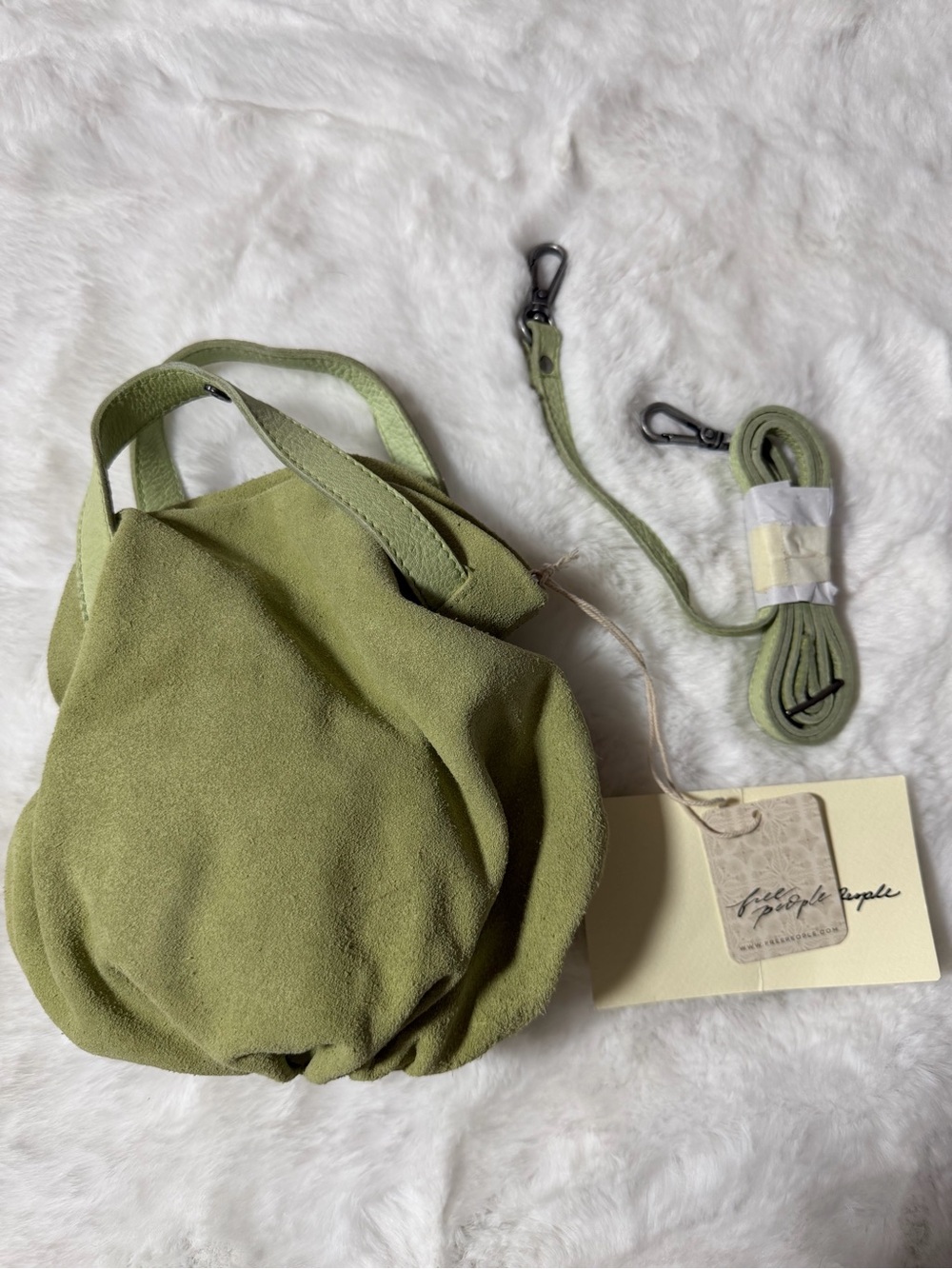 Free People Olive Green Suede Mini Bag with Detachable Strap